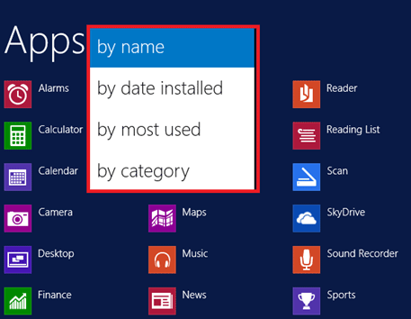 Windows 8.1 Start Screen All Apps Page